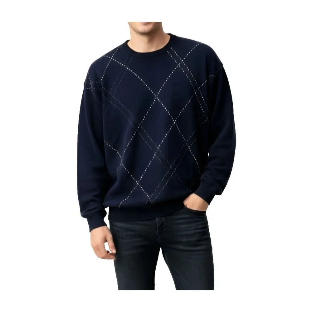 Vintage John Ashford Argyle Holiday Sweater Mens XL , Classic Navy Sweater